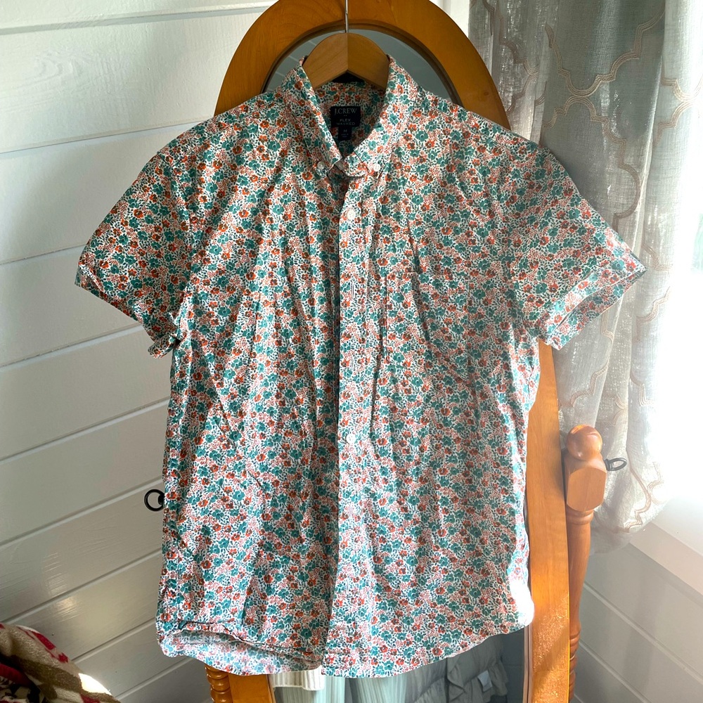J. Crew Slim Button Down Short Sleeve Floral Shirt Medium